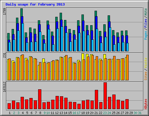 Daily usage for February 2013